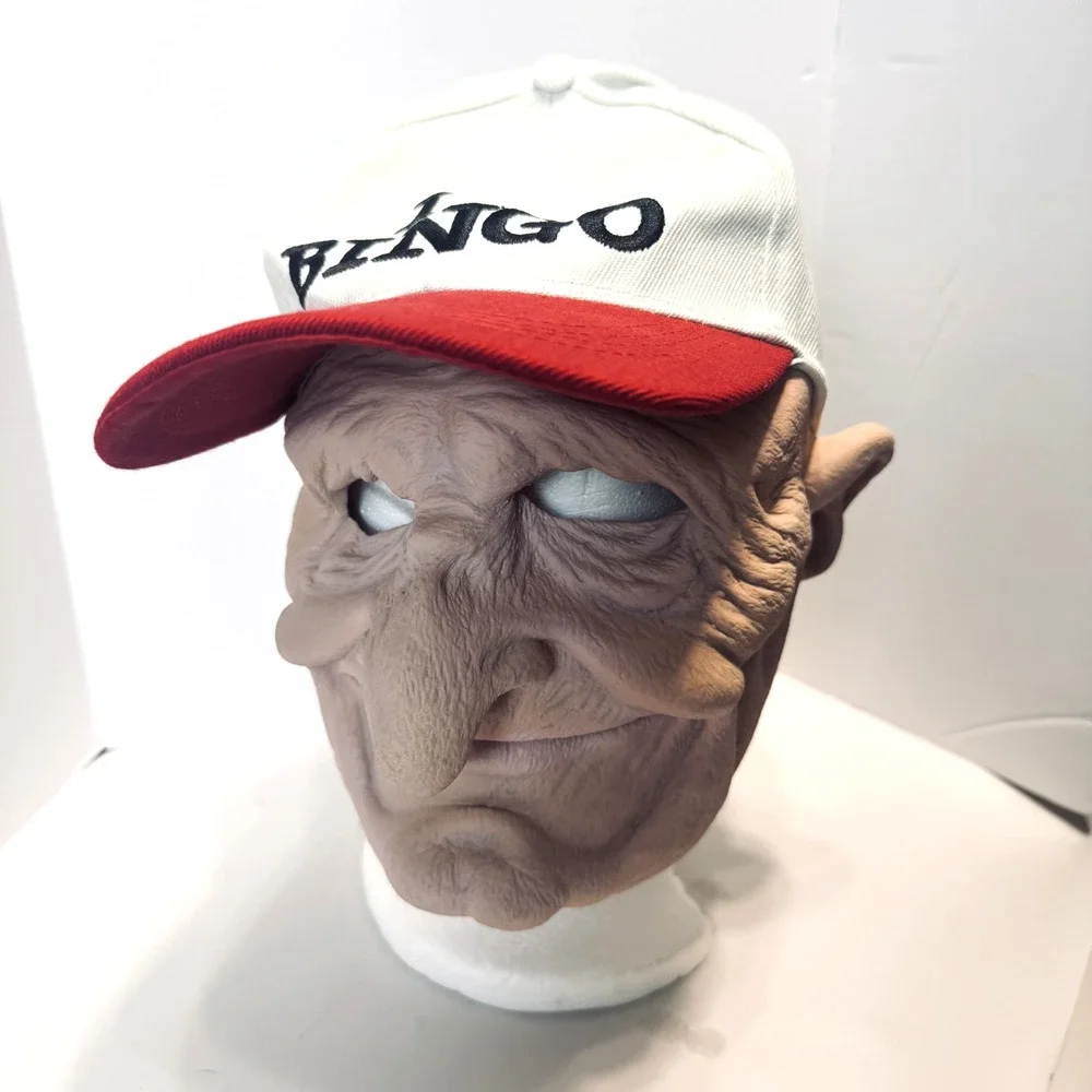 Zagone Studios Creepy Old Man Mask rubber I‎ love bingo hat funny scary joke